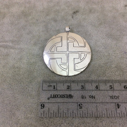 DISC 1.5" Lightweight Oxidized Bright Silver Plated Knotted Cross Round Shaped Copper Pendant  - Measuring 37mm x 37mm, Approx. 