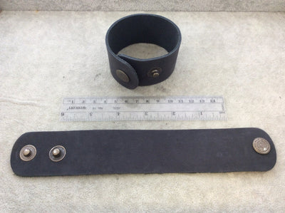 1.5" Wide Charcoal Gray Genuine Leather Blank Cuff Bracelet with Oxidized Brass Snap Clasp - Measuring 38mm Wide x 222mm Long, Approx.