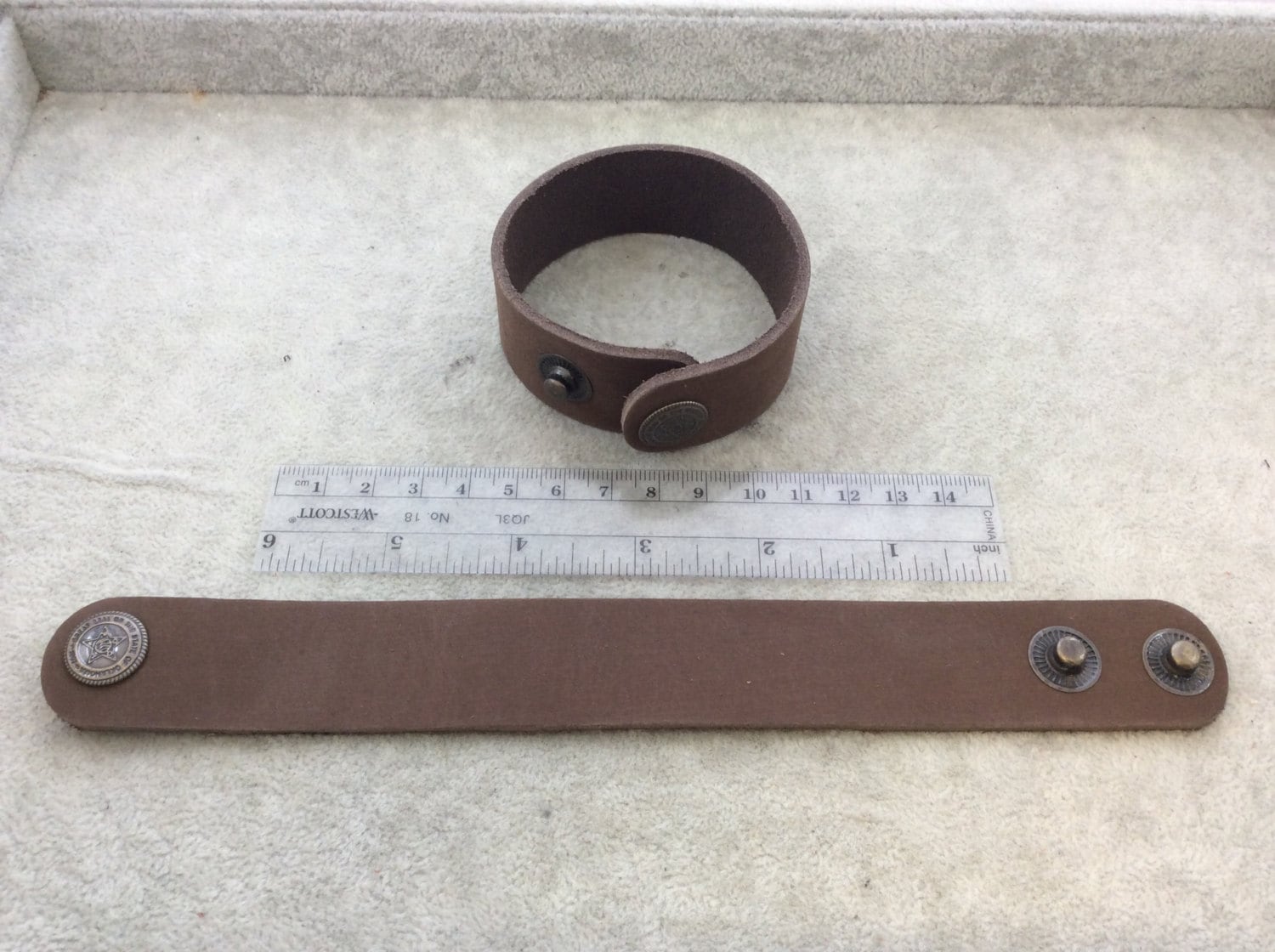1" Wide Chocolate Brown Genuine Leather Blank Cuff Bracelet with Oxidized Brass Snap Clasp - Measuring 26mm Wide x 222mm Long, Approx.