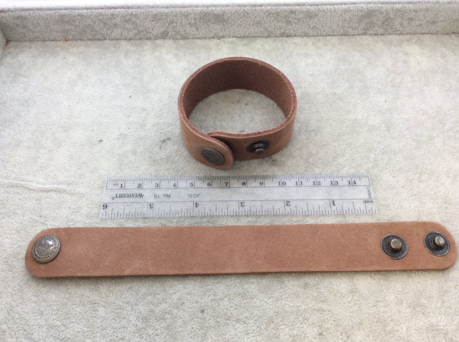 1" Wide Camel Brown Genuine Leather Blank Cuff Bracelet with Oxidized Brass Snap Clasp - Measuring 26mm Wide x 222mm Long, Approx.