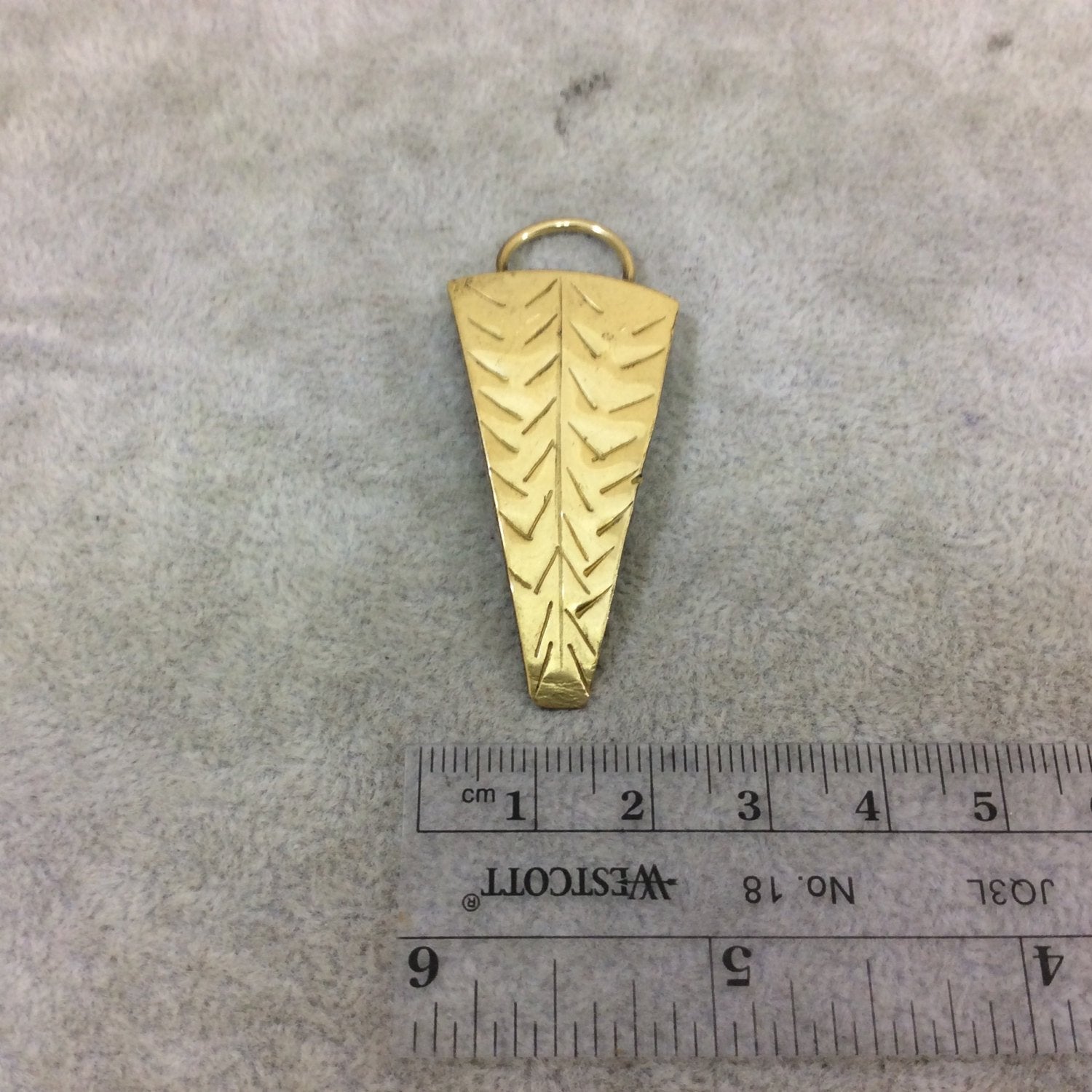 DISC 1.75" Lightweight Bright Gold Plated Chevron Stamped Triangle Shaped Copper Pendant  - Measuring 23mm x 46mm, Approx.