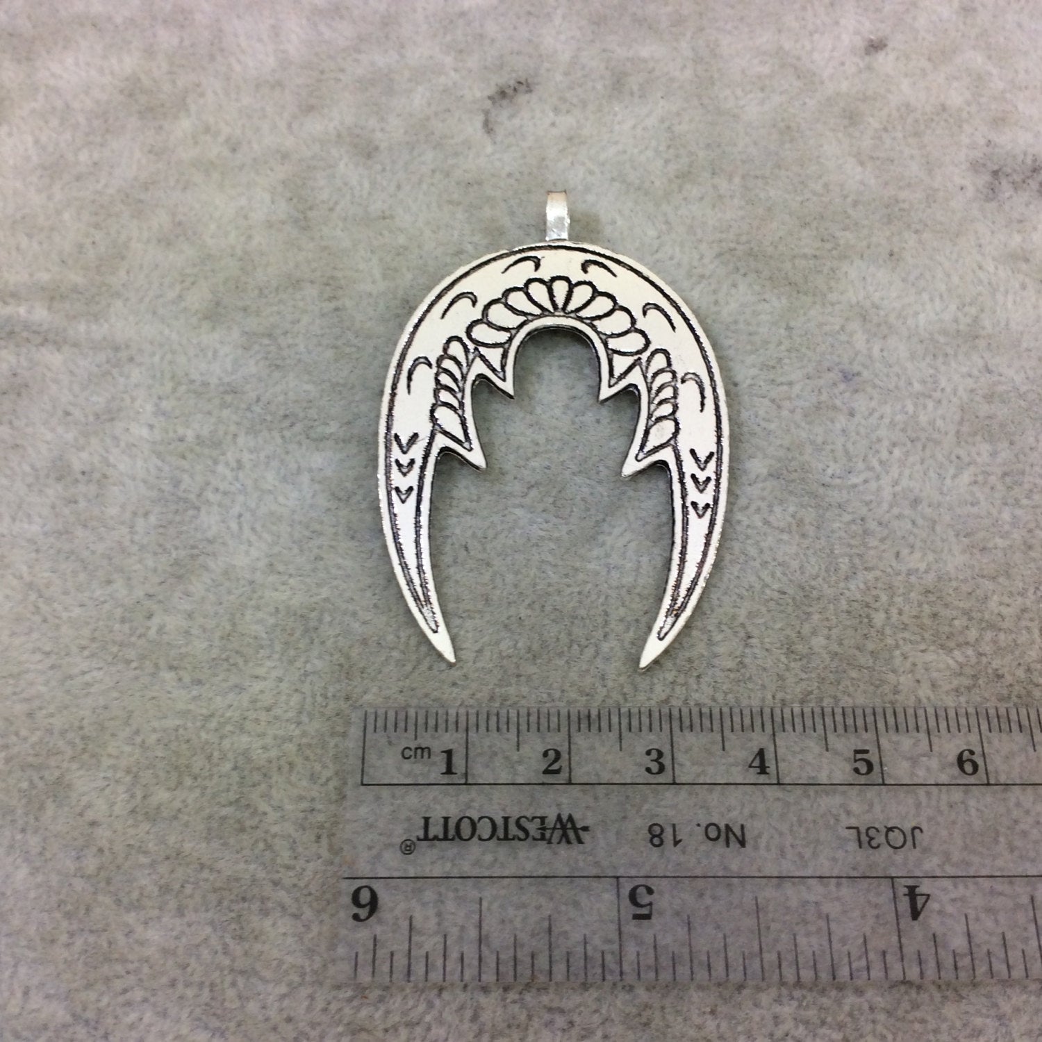 DISC 2" Lightweight Oxidized Silver Plated Dragon Wing Crescent Shaped Copper Pendant  - Measuring 38mm x 52mm, Approximately