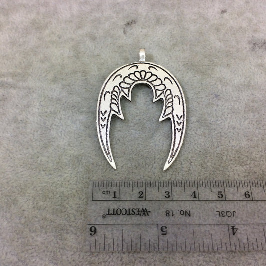 DISC 2" Lightweight Oxidized Silver Plated Dragon Wing Crescent Shaped Copper Pendant  - Measuring 38mm x 52mm, Approximately