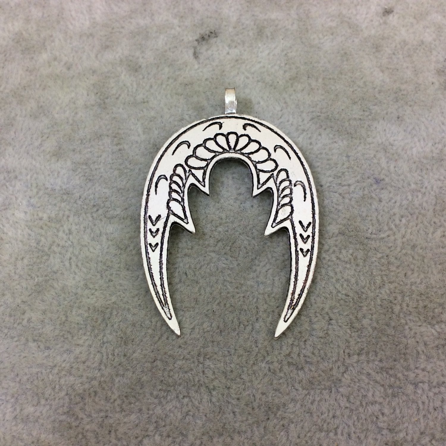 DISC 2" Lightweight Oxidized Silver Plated Dragon Wing Crescent Shaped Copper Pendant  - Measuring 38mm x 52mm, Approximately