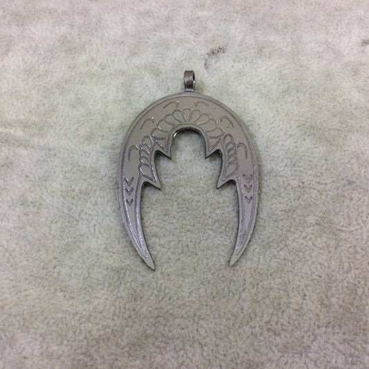 DISC2" Lightweight Gunmetal Plated Scrolled Dragon Wing Shaped Copper Pendant  - Measuring 38mm x 52mm, Approximately - Sold Individually