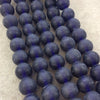 14mm Matte Navy Blue Irregular Rondelle Shaped Indian Beach/Sea Glass Beads - Sold by 16" Strands - Approximately 28 Beads per Strand