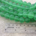 14mm Matte Bright Green Irregular Rondelle Shaped Indian Beach/Sea Glass Beads - Sold by 16" Strands - Approximately 28 Beads