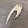 SALE 4.5" White/Off White Flat Double Claw Shaped Natural Ox Bone Pendant with New Cap Design - Measuring 48mm x 120mm, Approximately