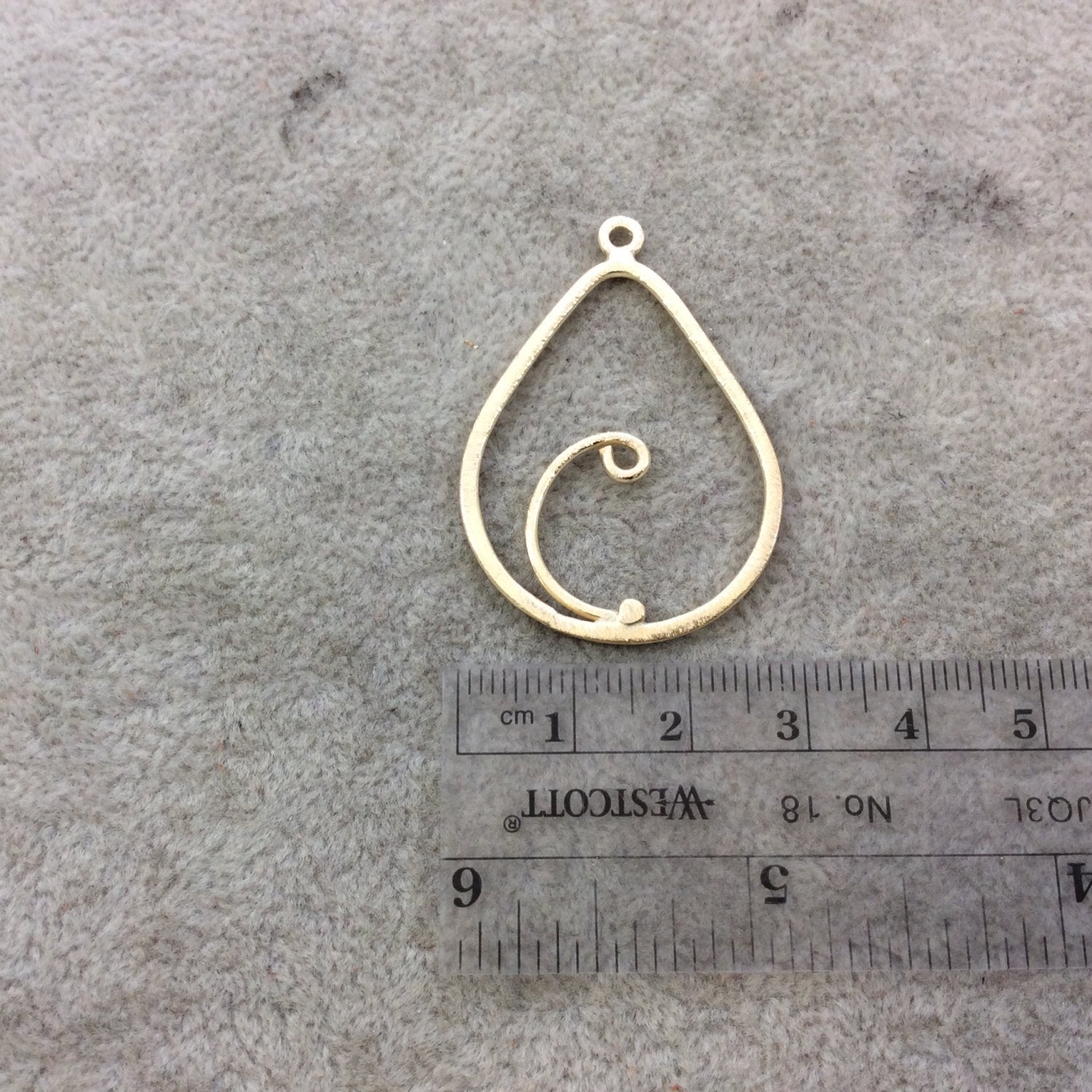 29mm x 39mm Gold Brushed Finish Scrollwork Tear Shaped Plated Copper Components - Sold in Pre-Counted Bulk Packs of 10 Pieces - (121-GD)