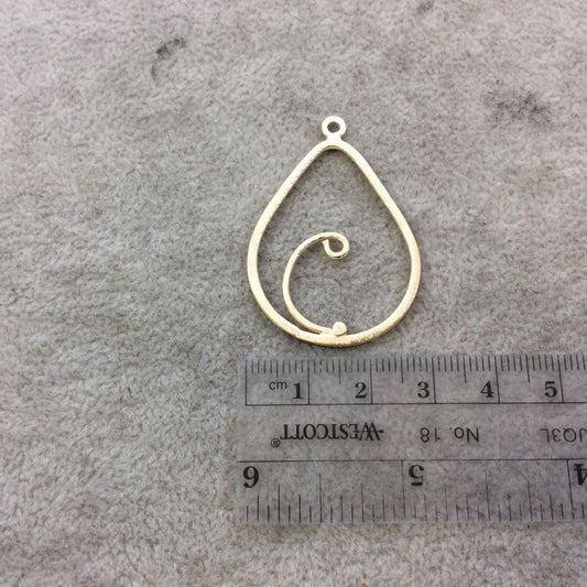 29mm x 39mm Gold Brushed Finish Scrollwork Tear Shaped Plated Copper Components - Sold in Pre-Counted Bulk Packs of 10 Pieces - (121-GD)