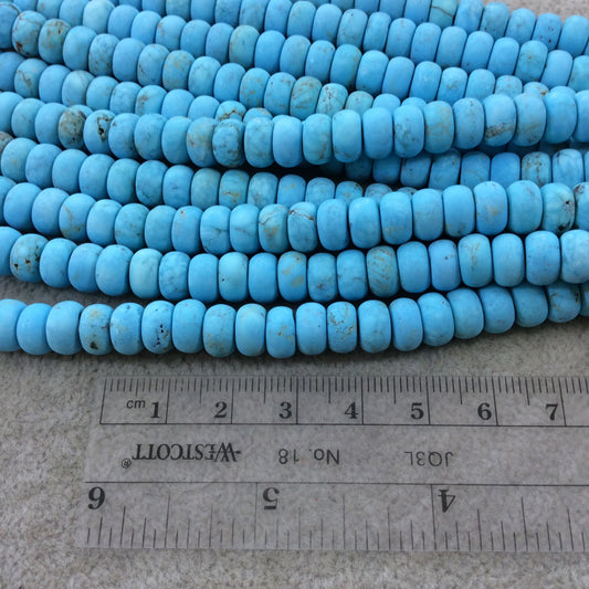 5mm x 8mm Matte Finish Turquoise Blue Dyed Howlite Rondelle Shaped Beads with 2mm Holes - 7.75" Strand (Approx. 36 Beads) - LARGE HOLE BEADS