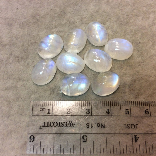 BULK LOT of Nine (9) Assorted Oval Shaped AAA Moonstone Flat Back Cabochons - Measuring 12mm x 16mm, 7-8mm Dome Height - Randomly Chosen