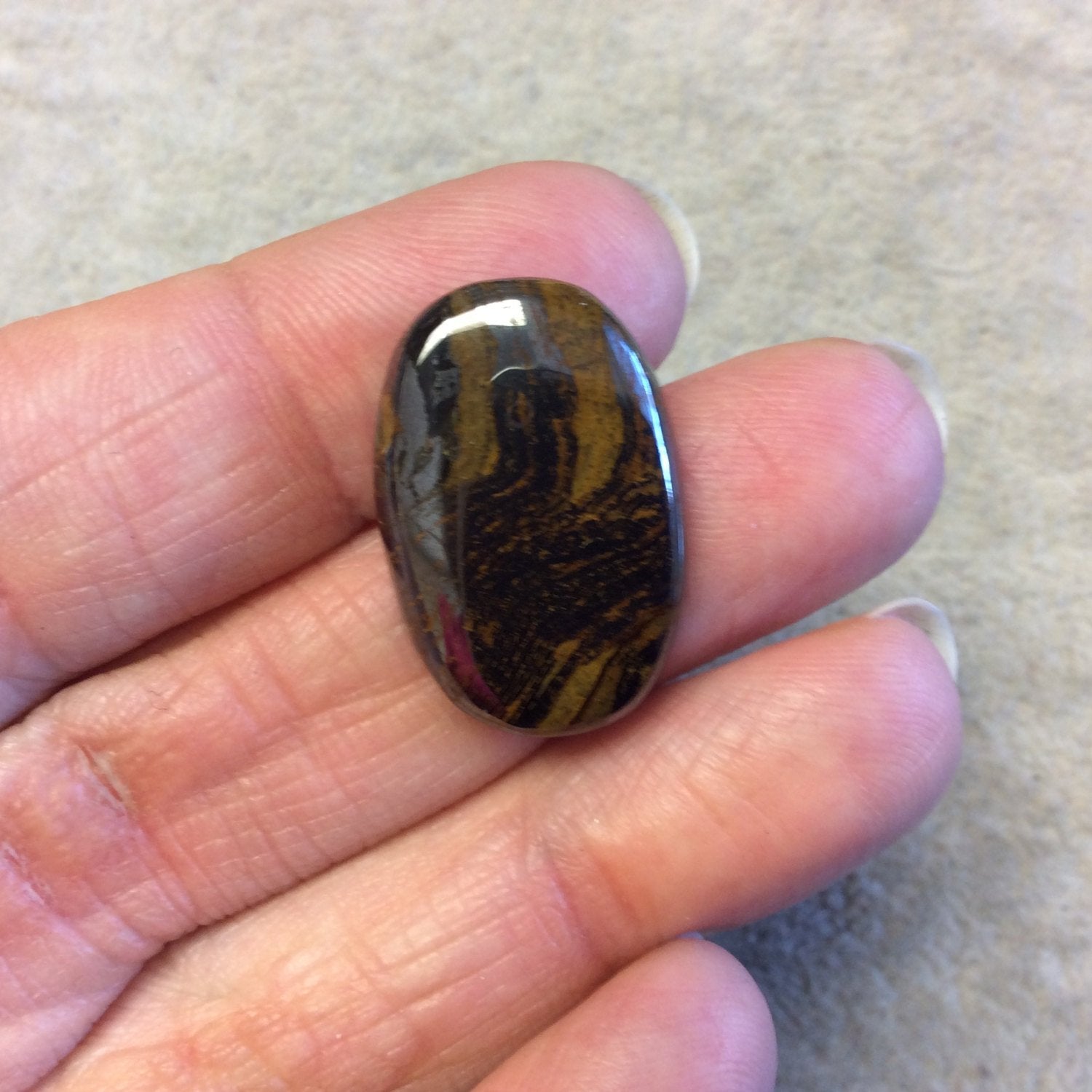 Single OOAK Natural Tiger Iron Oblong Oval Shaped Flat Back Cabochon - Measuring 18mm x 25mm, 5mm Dome Height - High Quality Gemstone