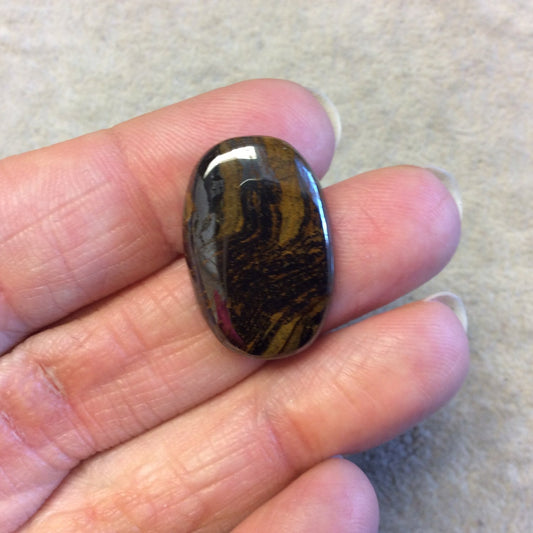 Single OOAK Natural Tiger Iron Oblong Oval Shaped Flat Back Cabochon - Measuring 18mm x 25mm, 5mm Dome Height - High Quality Gemstone