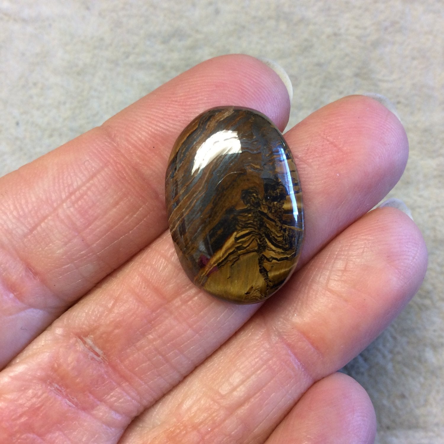 Single OOAK Natural Tiger Iron Oblong Oval Shaped Flat Back Cabochon - Measuring 18mm x 26mm, 6mm Dome Height - High Quality Gemstone