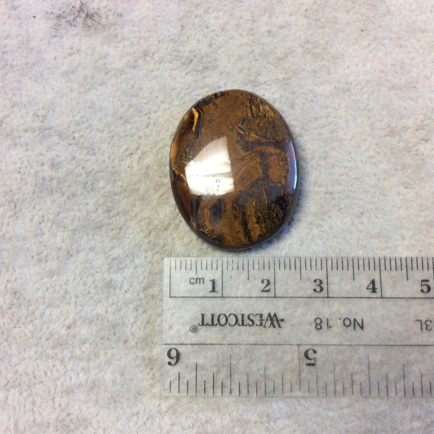Single OOAK Natural Tiger Iron Oblong Oval Shaped Flat Back Cabochon - Measuring 25mm x 32mm, 6mm Dome Height - High Quality Gemstone