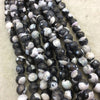 8mm Dyed Black/Cream/White Natural Agate Faceted Round/Ball Beads with 2.5mm Holes - 7.75" Strand (Approx. 25 Beads) - LARGE HOLE BEADS