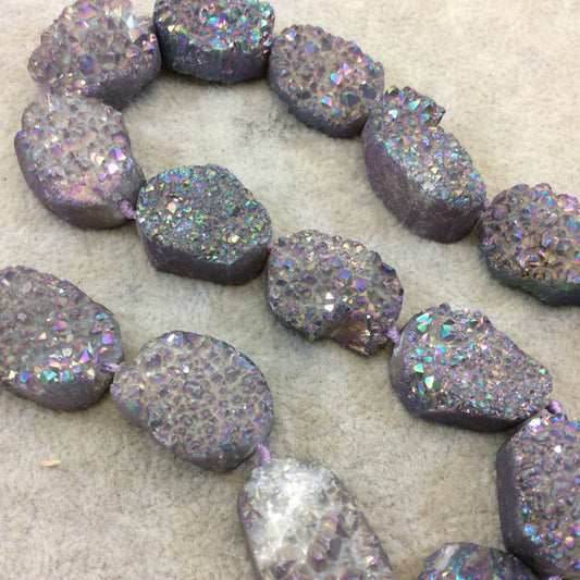 Freeform Nugget/Slab Shaped Natural Rainbow Titanium Druzy Agate Beads - Sold by 15" Strands (Approx. 14-15 Beads) - Measuring 20-25mm Long