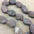 Freeform Nugget/Slab Shaped Natural Rainbow Titanium Druzy Agate Beads - Sold by 15&quot; Strands (Approx. 14-15 Beads) - Measuring 20-25mm Long