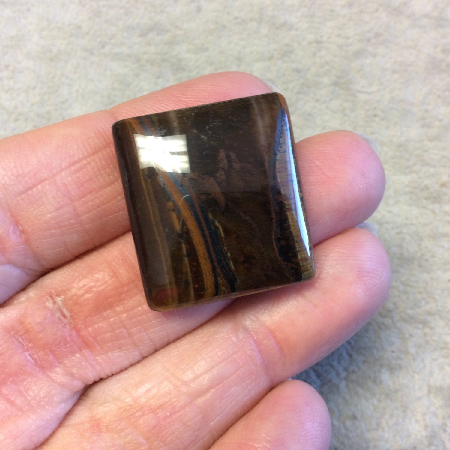 Single OOAK Natural Tiger Iron Oblong Rectangle Shaped Flat Back Cabochon - Measuring 24mm x 26mm, 6mm Dome Height - High Quality Gemstone