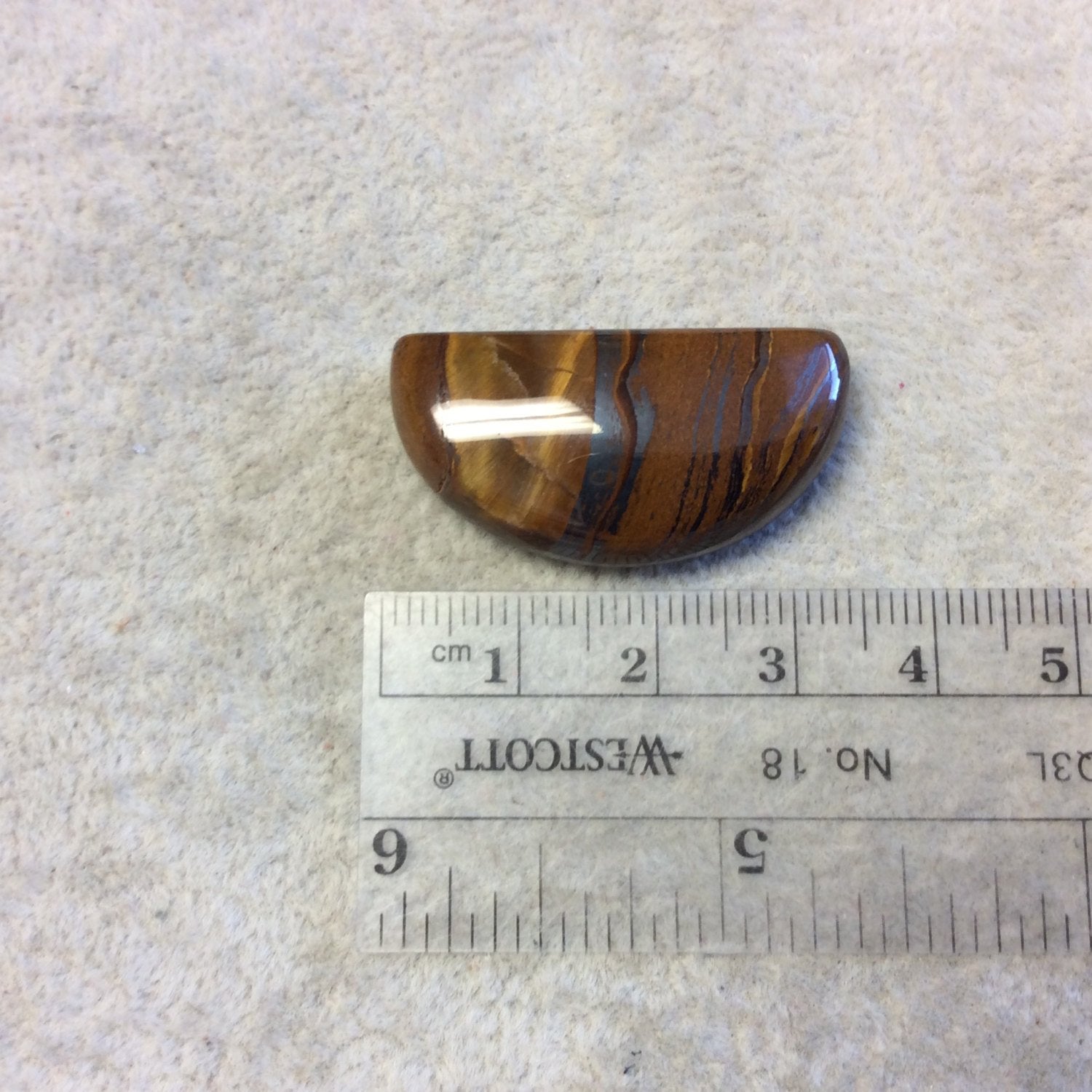 Single OOAK Natural Tiger Iron Half Moon D-Shaped Flat Back Cabochon - Measuring 33mm x 17mm, 8mm Dome Height - High Quality Gemstone