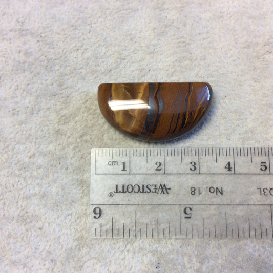 Single OOAK Natural Tiger Iron Half Moon D-Shaped Flat Back Cabochon - Measuring 33mm x 17mm, 8mm Dome Height - High Quality Gemstone