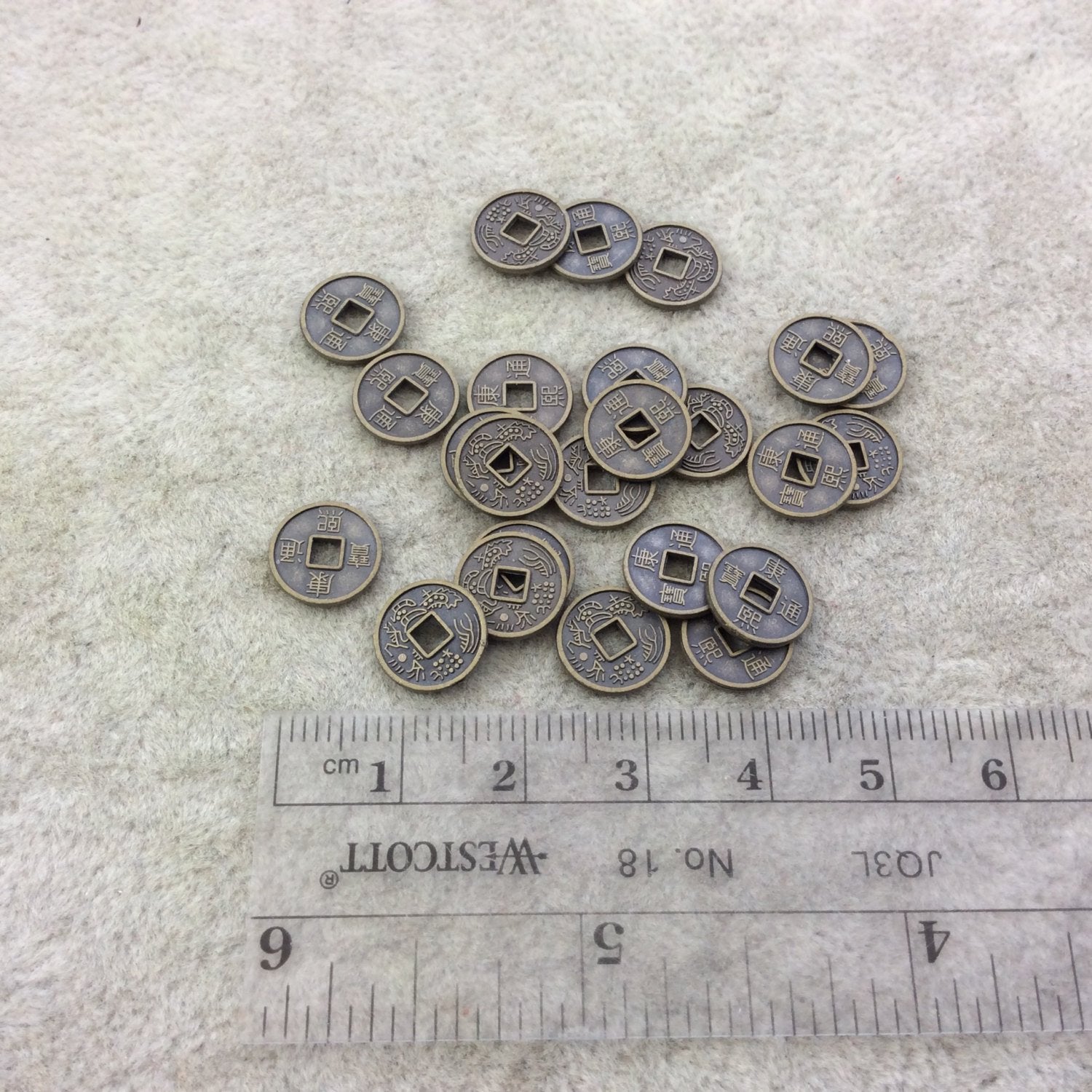 Bulk Pack of 10mm Antique Brass Plated Tibetan Silver Detailed Oriental Coin/Circle Shaped Focal Charms/Pendants - Sold in Packs of 24