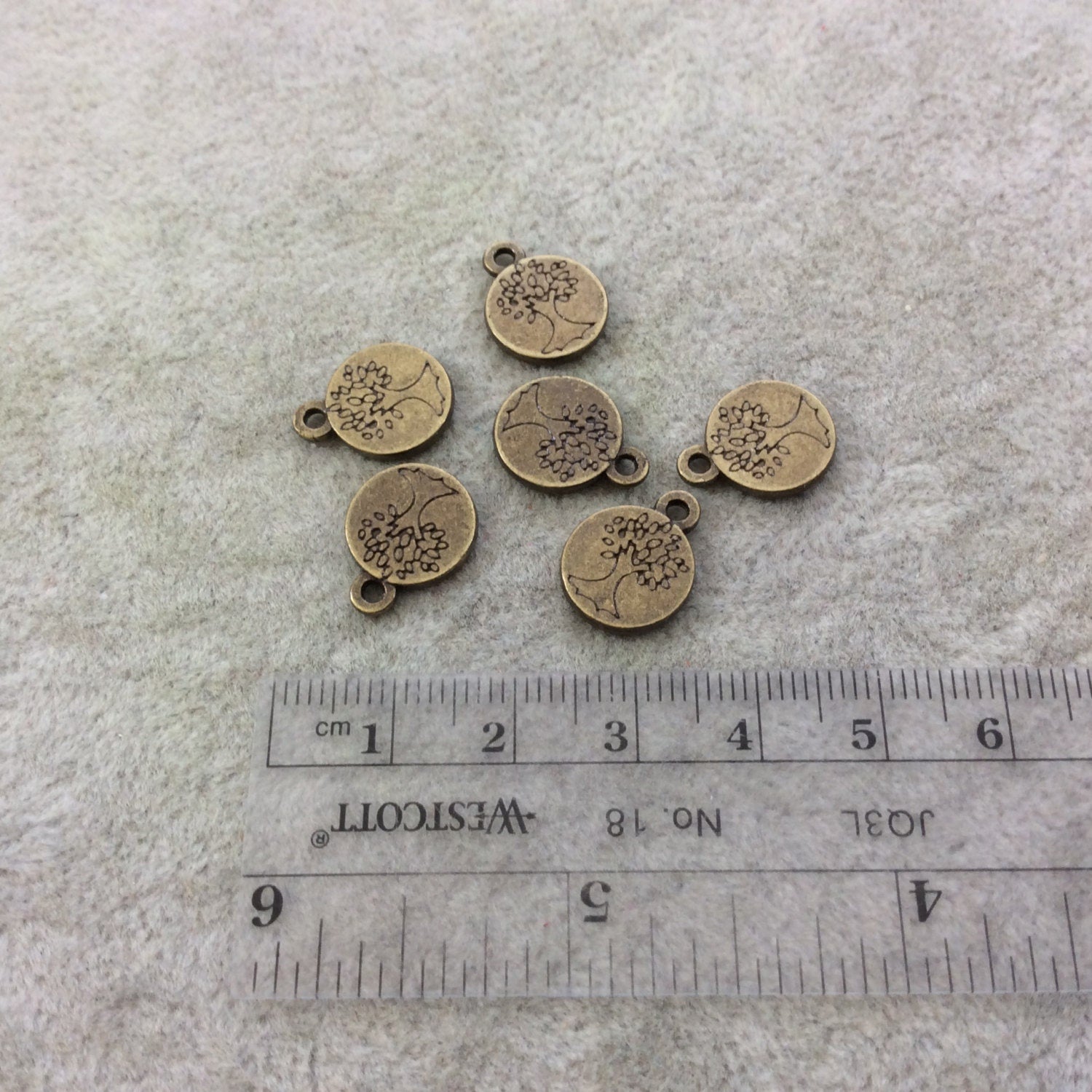 Antique Brass Tibetan Silver Tree Engraved Round Focal Charms - Sold in Packs of 6