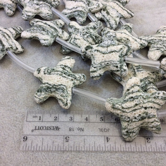DISC - Large Star Shaped Dyed Green Swirl Manmade Lava Rock Beads with 1.5mm Holes - 16" Strand (Approx. 8 Beads) - Measuring 40mm x 40mm