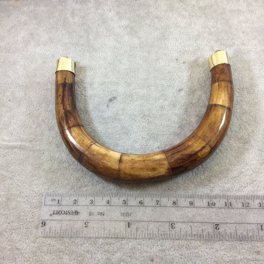5" Extra Large Warm Brown Double Ended U-Shaped Crescent Shaped Natural Ox Bone Focal Pendant - Measuring 130mm x 85mm