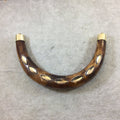 5" Extra Large Mixed Brown Double Ended U-Shaped Crescent Shaped Natural Bone Pendant with Bevel Inlay - Measures 130mm x 85mm 