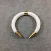 3" White Thick Pointed Double Ended Crescent Shaped Acrylic Resin Pendant with Gold Caps/Bail - Measuring 80mm x 75mm - (TR071-SW)