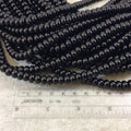 5mm x 8mm Smooth Finish Natural Jet Black Agate Rondelle Shaped Beads with 1mm Holes - Sold by 15.5" Strands (Approximately 80 Beads)