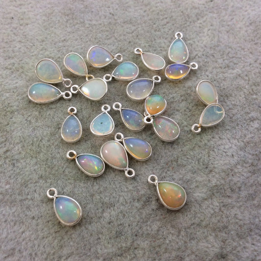 Sterling Silver Smooth Teardrop/Pear Shaped Genuine Ethiopian Opal Bezel Pendant - Measuring 6-8mm x 8-9mm - Sold Individually, Random
