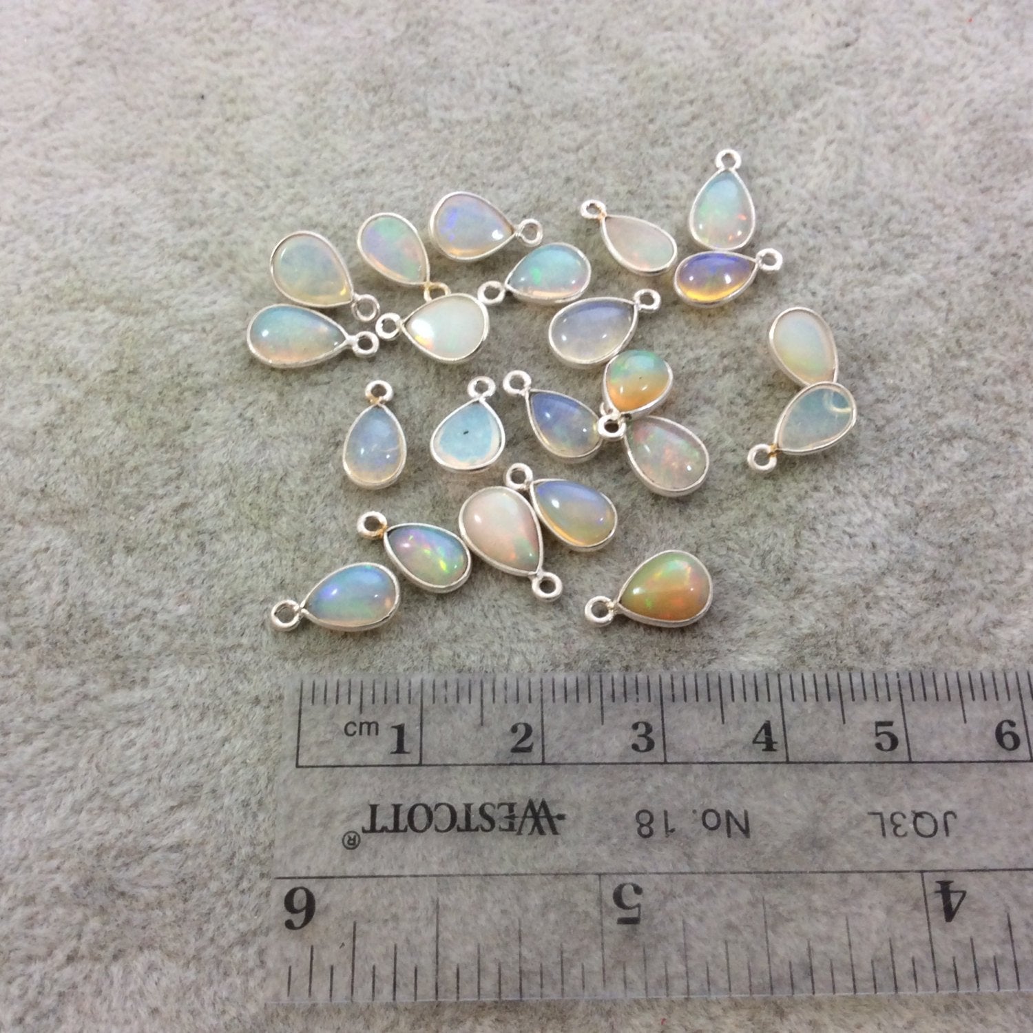 Sterling Silver Smooth Teardrop/Pear Shaped Genuine Ethiopian Opal Bezel Pendant - Measuring 6-8mm x 8-9mm - Sold Individually, Random