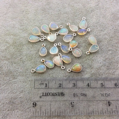 Sterling Silver Smooth Teardrop/Pear Shaped Genuine Ethiopian Opal Bezel Pendant - Measuring 6-8mm x 8-9mm - Sold Individually, Random