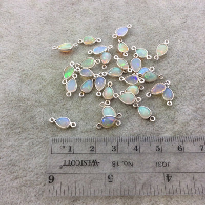 Sterling Silver Smooth Teardrop/Pear Shaped Genuine Ethiopian Opal Bezel Connector - Measuring 5mm x 8-9mm - Sold Individually, Random
