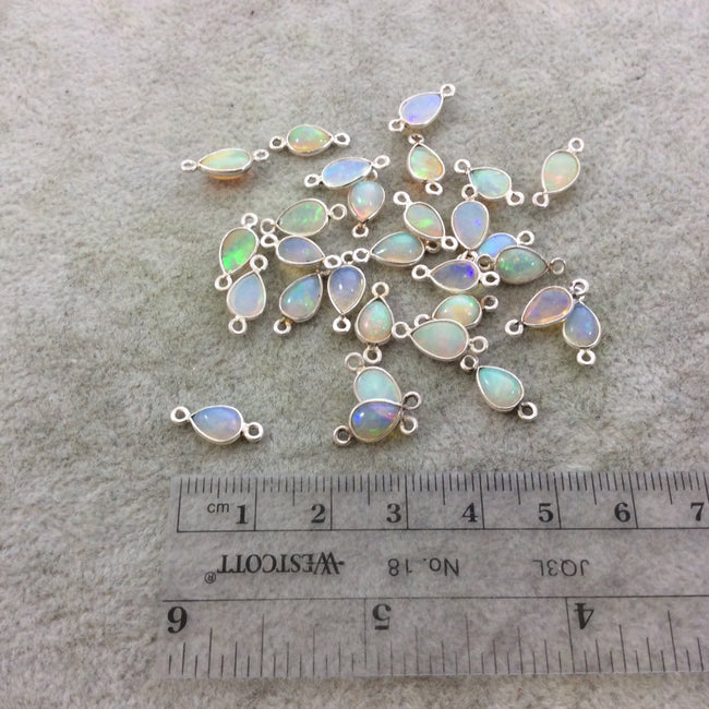Sterling Silver Smooth Teardrop/Pear Shaped Genuine Ethiopian Opal Bezel Connector - Measuring 5mm x 8-9mm - Sold Individually, Random