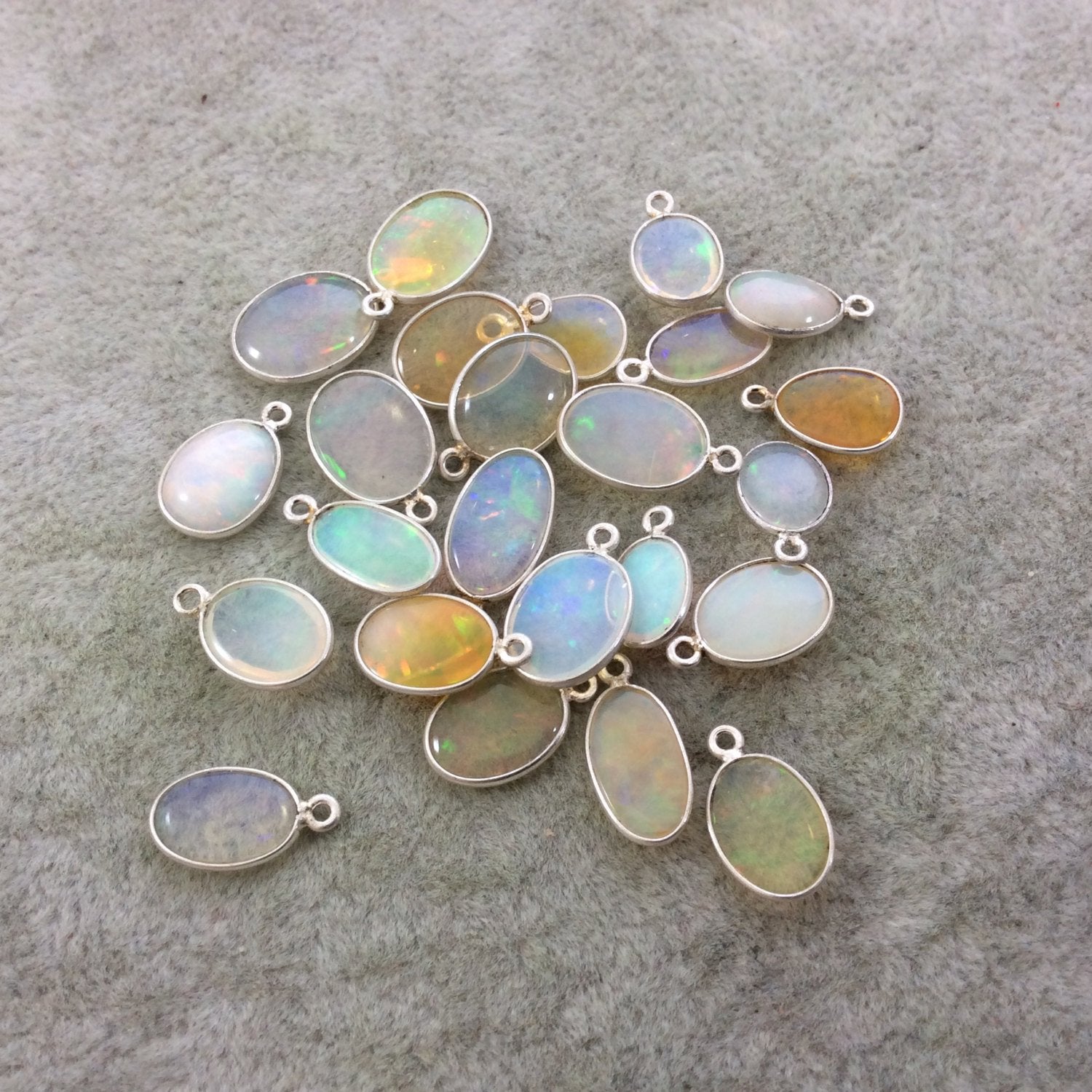 Sterling Silver Smooth Oblong Oval Shaped Genuine Ethiopian Opal Bezel Pendant - Measuring 7-9mm x 12mm - Sold Individually, Random