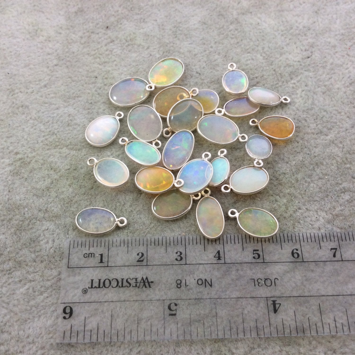Sterling Silver Smooth Oblong Oval Shaped Genuine Ethiopian Opal Bezel Pendant - Measuring 7-9mm x 12mm - Sold Individually, Random