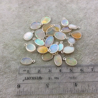 Sterling Silver Smooth Oblong Oval Shaped Genuine Ethiopian Opal Bezel Pendant - Measuring 7-9mm x 12mm - Sold Individually, Random