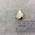 Gold Plated Faceted Natural Metallic Pyrite Pear/Teardrop Shaped Bezel Pendant Component - Measuring 18mm x 25mm - High Quality Gemstone