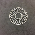 Large Silver Plated Daisy/Sunshine Cutout Circle Shaped Brushed Finish Copper Components - Measures 48mm x 48mm Sold in Packs of 10 (337-SV)