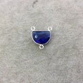Sterling Silver Faceted Half Moon Shaped Sapphire Blue Hydro (Man-made) Quartz Bezel Pendant - Measuring 16mm x 12mm - Sold Individually