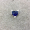 Sterling Silver Faceted Half Moon Shaped Sapphire Blue Hydro (Man-made) Quartz Bezel Pendant - Measuring 16mm x 12mm - Sold Individually