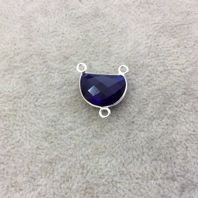Sterling Silver Faceted Half Moon Shaped Deep Blue Hydro (Man-made) Quartz Bezel Pendant - Measuring 16mm x 12mm - Sold Individually