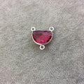 Sterling Silver Faceted Half Moon Shaped Fuchsia Red/Pink Hydro (Man-made) Quartz Bezel Pendant - Measuring 16mm x 12mm - Sold Individually