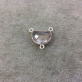 Sterling Silver Faceted Half Moon Shaped Pale Light Pink Hydro (Man-made) Quartz Bezel Pendant - Measuring 16mm x 12mm - Sold Individually