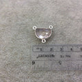Sterling Silver Faceted Half Moon Shaped Pale Light Pink Hydro (Man-made) Quartz Bezel Pendant - Measuring 16mm x 12mm - Sold Individually