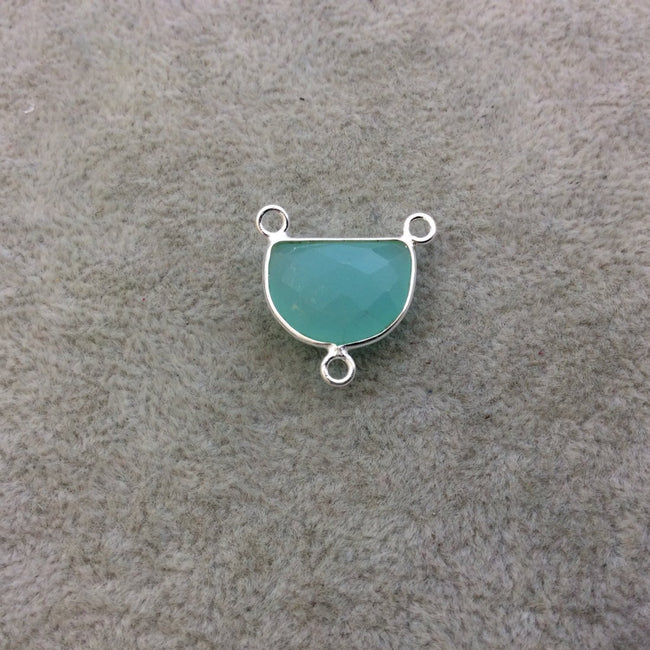 Sterling Silver Faceted Half Moon Shaped Seafoam Green Hydro (Man-made) Chalcedony Bezel Pendant - Measuring 16mm x 12mm - Sold Individually